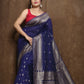 Mercerized cotton jamdani saree With  Berry Blue -090