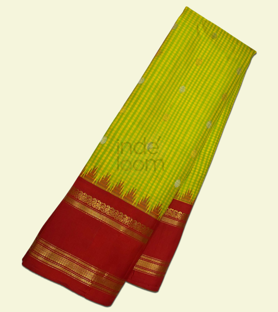 Pure Yellow  with Red and Golden Designed Pallu with Red Golden Zari Gadwal Silk Saree-008