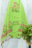 Muslin Jamdani 2 Piece Set Kurti & Dupatta with Lime Green - 171