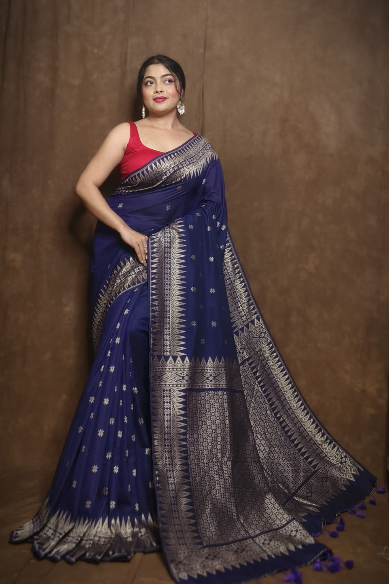 Mercerized cotton jamdani saree With  Berry Blue -090