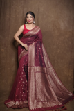 Mercerized cotton jamdani saree With Wine Red -092