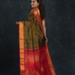 Korvai Saree with small buttas Forest Green And Golden Red Border - 157