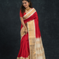 Korvai Saree in Hot Red and Ivory White Border - 001