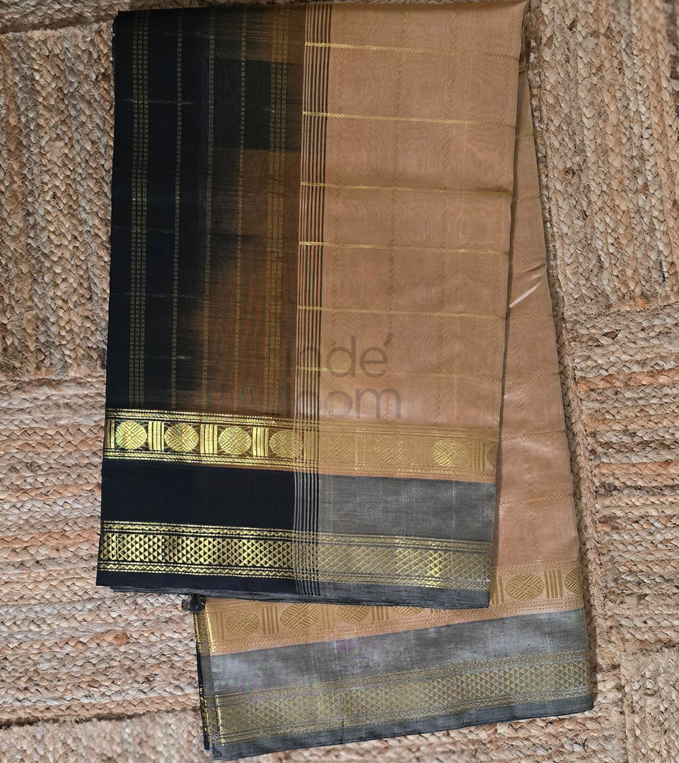 Sepia Brown -Rich Black Border design Korvai Saree - 044