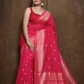 Mercerized cotton jamdani saree With Classic Red -088