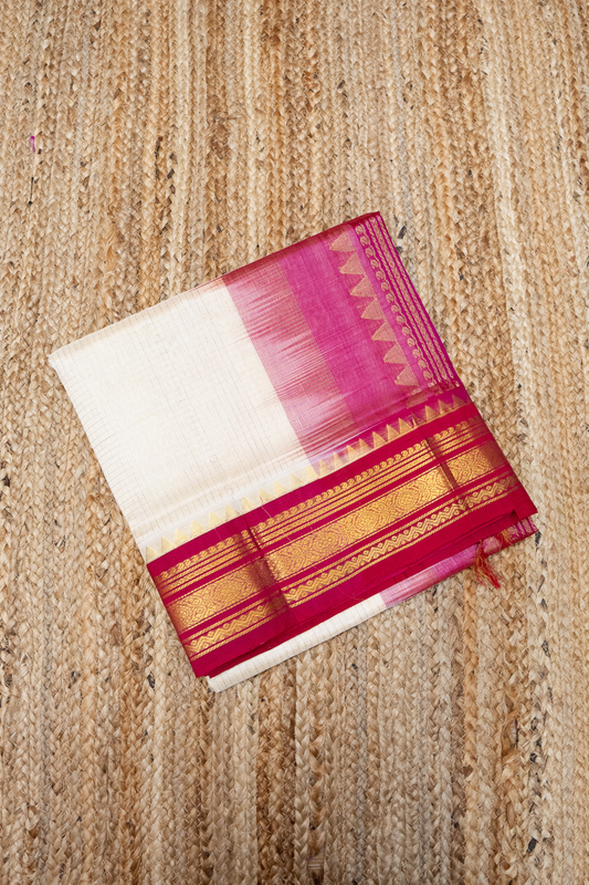 Lace White With Pink  Border Korvai Saree -122