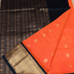 Pure Handloom Korvai Silk Cotton Saree in Fire Orange and Golden Black Border with grand buttas - 128