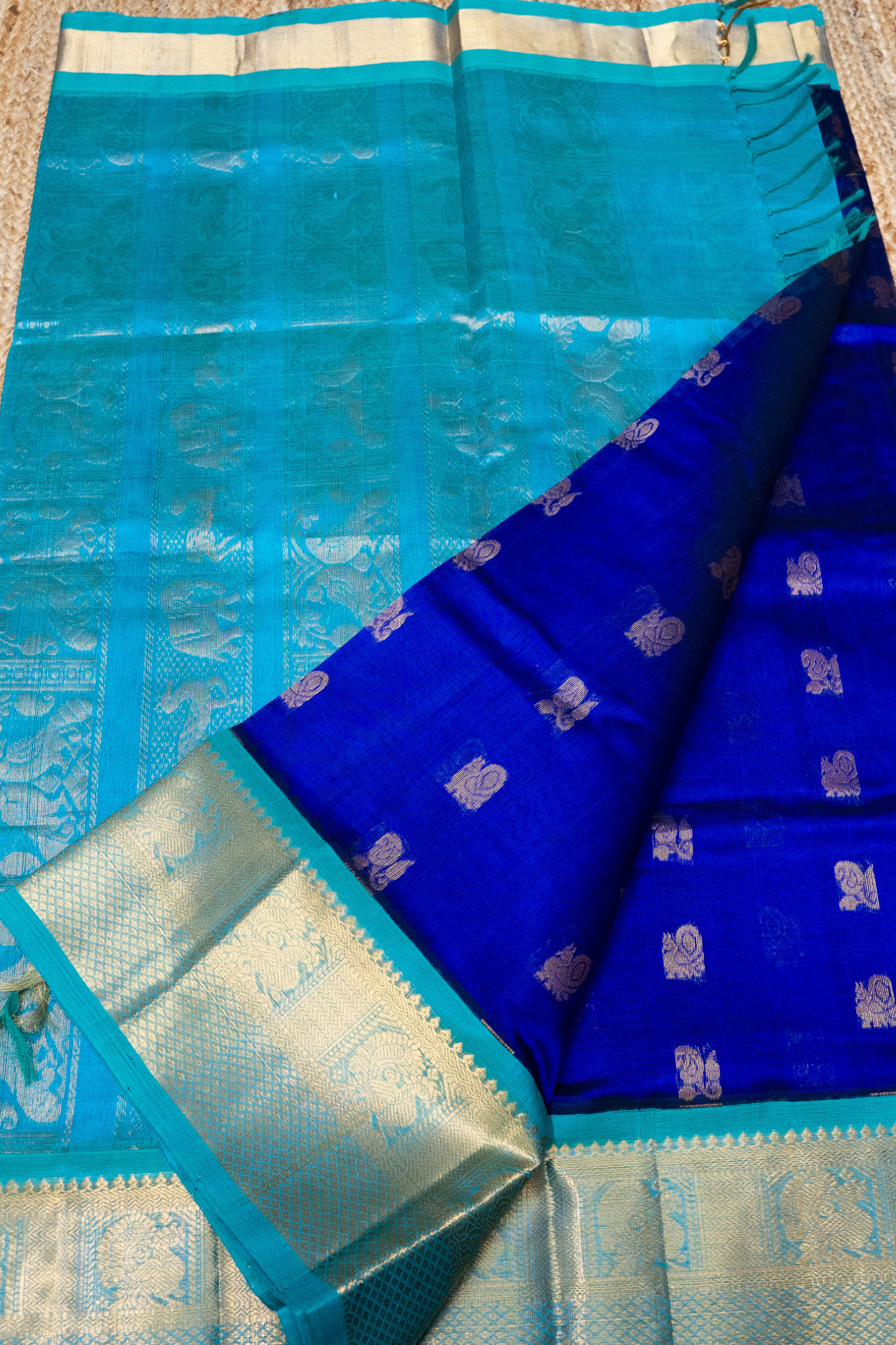 Navi Blue With Sky Blue Border  korvai Saree -130