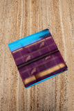 Small zari Checks and Parrot with Zari Checks Border - Blue with Purple border -131