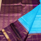 Small zari Checks and Parrot with Zari Checks Border - Blue with Purple border -131