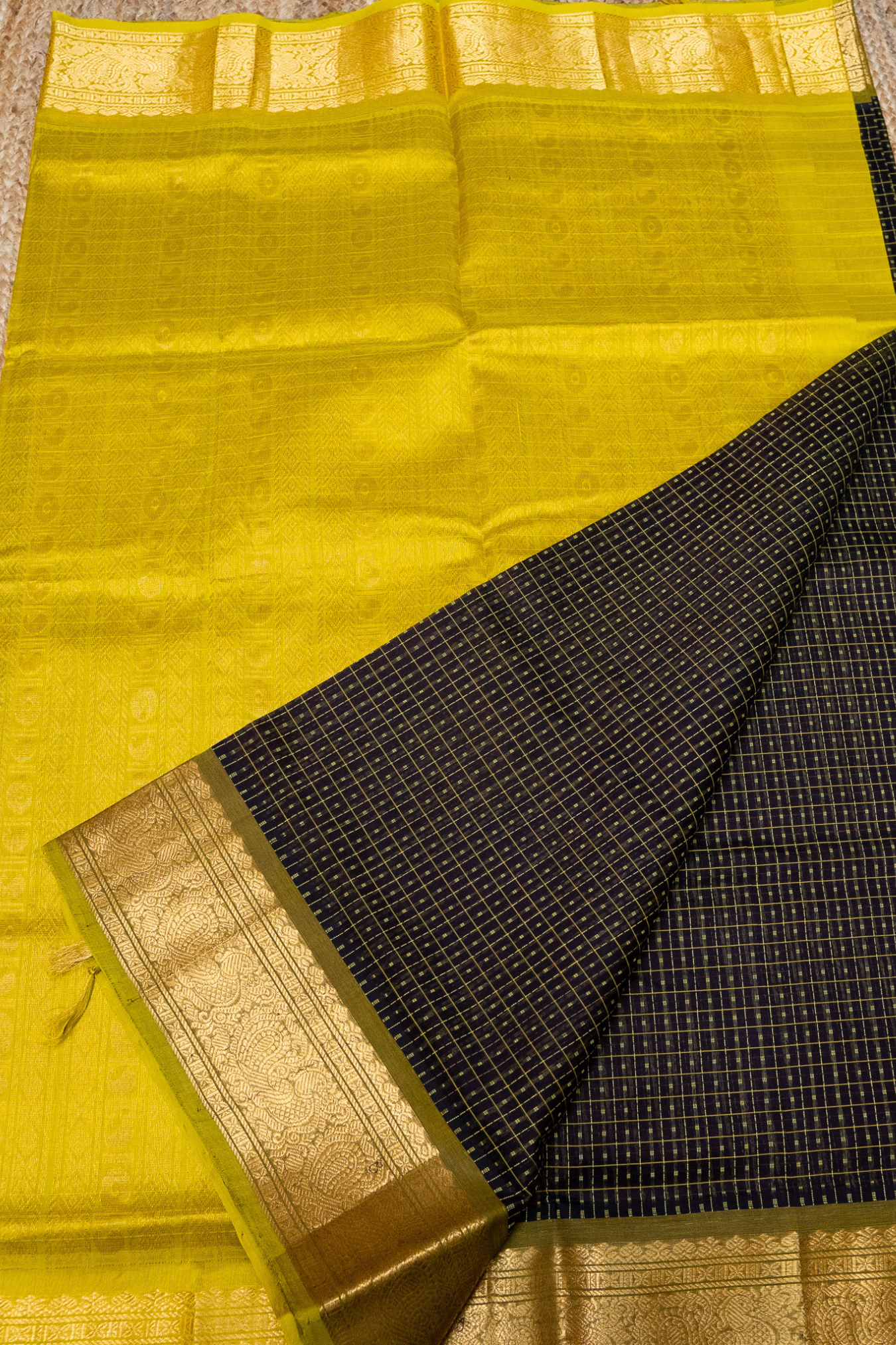 off black yellow Border korvai Saree -134