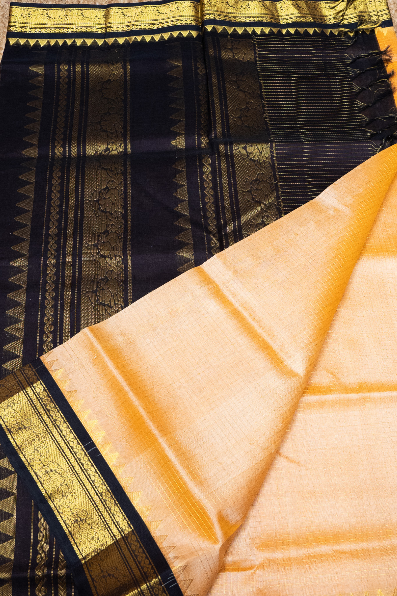 Sand Brown and Black Border  korvai Saree -135