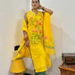 Bright Yellow Jamdani 2 Piece Set Kurti & Dupatta - 358