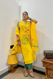 Bright Yellow Jamdani 2 Piece Set Kurti & Dupatta - 358