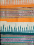 Beige & Orange Green Handloom Vidarbha Tussar Silk Saree with Multicolor Contrast Border -058