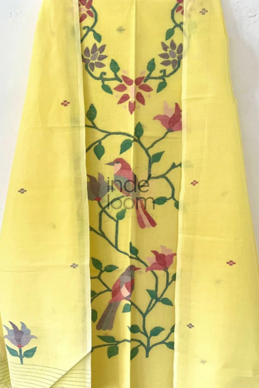 Cotton Jamdani 2-Piece Set Kurti & Dupatta in Yellow - 144