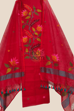 Classic Red Paithani Jamdani 2 Piece Set Kurti & Dupatta (UNSTITCHED) -355