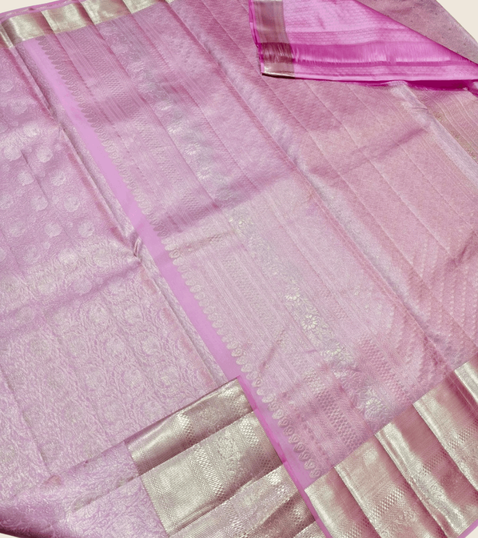 Baby pink design- silver pallu Kanjivaram saree- 056