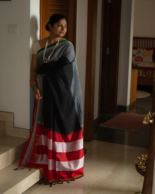 Black and Gray Color Ilkal Saree-002