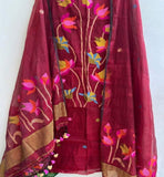 Muslin Jamdani 2 Piece Set Kurti & Dupatta in Maroon -064