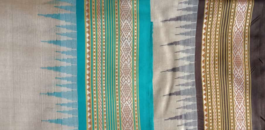 Beige & Blue, Handloom Vidarbha Tussar Silk Saree with Multicolor Contrast Border-009