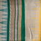 Beige & Green, Handloom Vidarbha Tussar Silk Saree with Multicolor Contrast Border-008