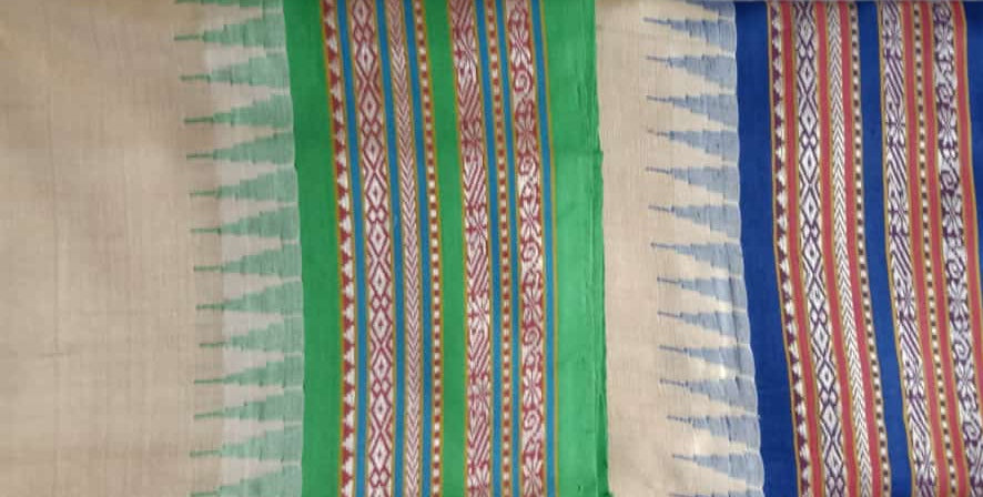 Beige & Green, Handloom Vidarbha Tussar Silk Saree with Multicolor Contrast Border-012