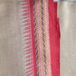 Beige & Red, Handloom Vidarbha Tussar Silk Saree with Multicolor Contrast Border-013