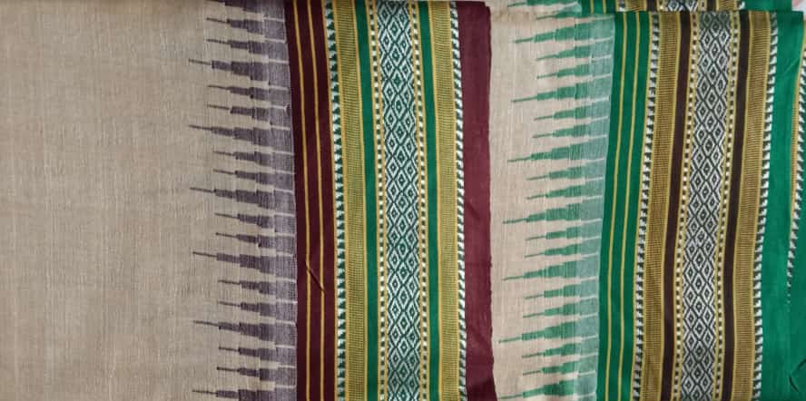 Beige & Green, Handloom Vidarbha Tussar Silk Saree with Multicolor Contrast Border-014