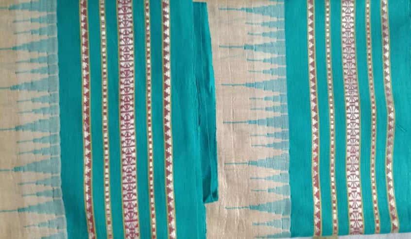 Beige & Pine, Handloom Vidarbha Tussar Silk Saree with Multicolor Contrast Border-017