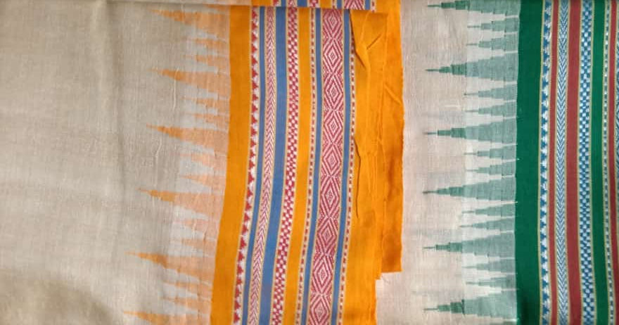 Beige & Orange, Handloom Vidarbha Tussar Silk Saree with Multicolor Contrast Border-022