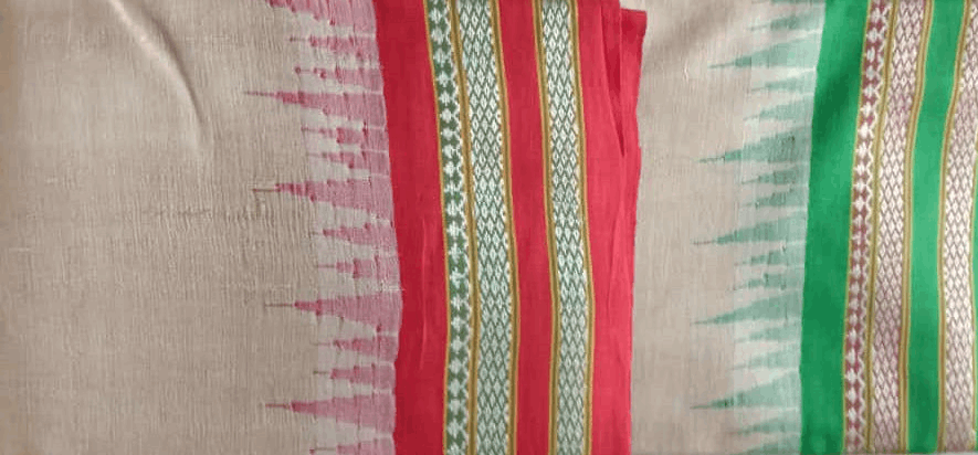 Beige & Green, Handloom Vidarbha Tussar Silk Saree with Multicolor Contrast Border-005