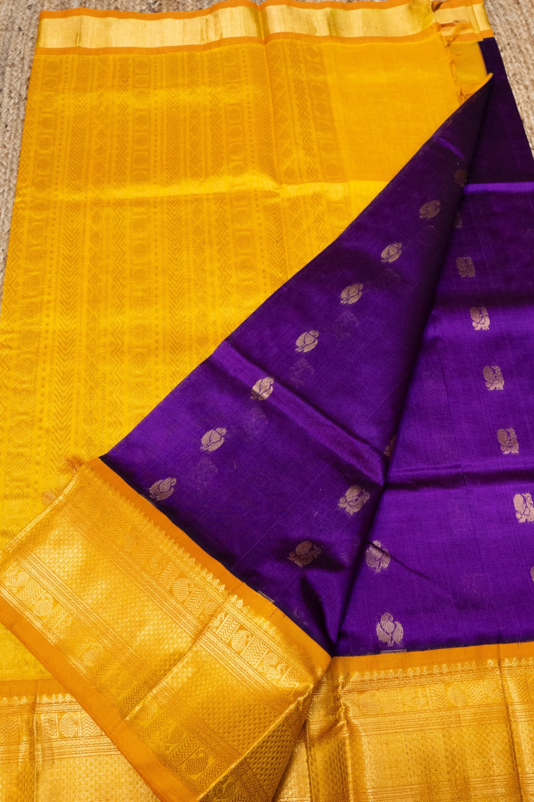 Plum Purple With Golden Yellow Border Korvai Saree - 094