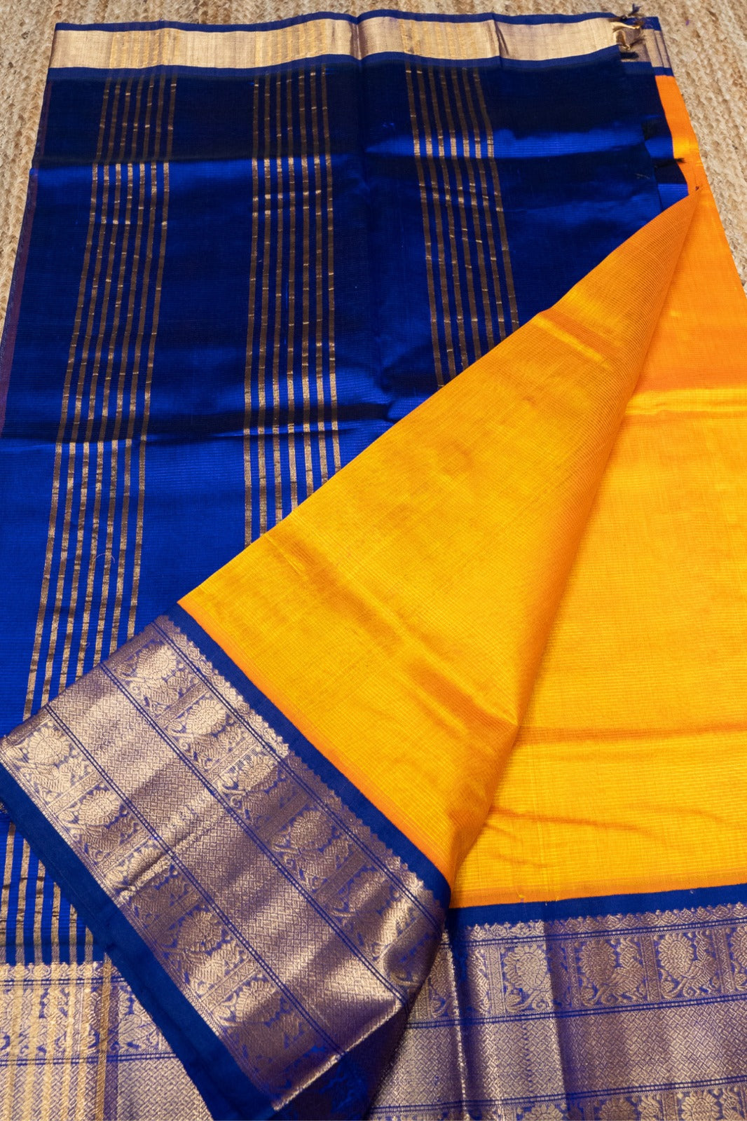 Golden Yellow With Golden Purple Border Korvai Saree -104