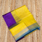 Pure Handloom Korvai Silk Cotton Saree in Blue and Yellow-Blue Border with temple border - 115