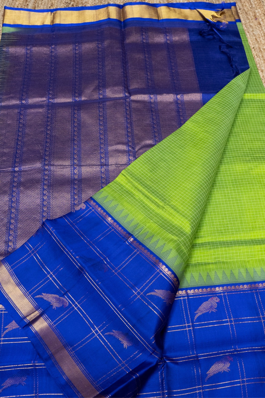 Sky Blue with Lime Green Border Korvai Saree -103