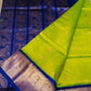 Lime Green With Golden Blue Border Korvai Saree - 116