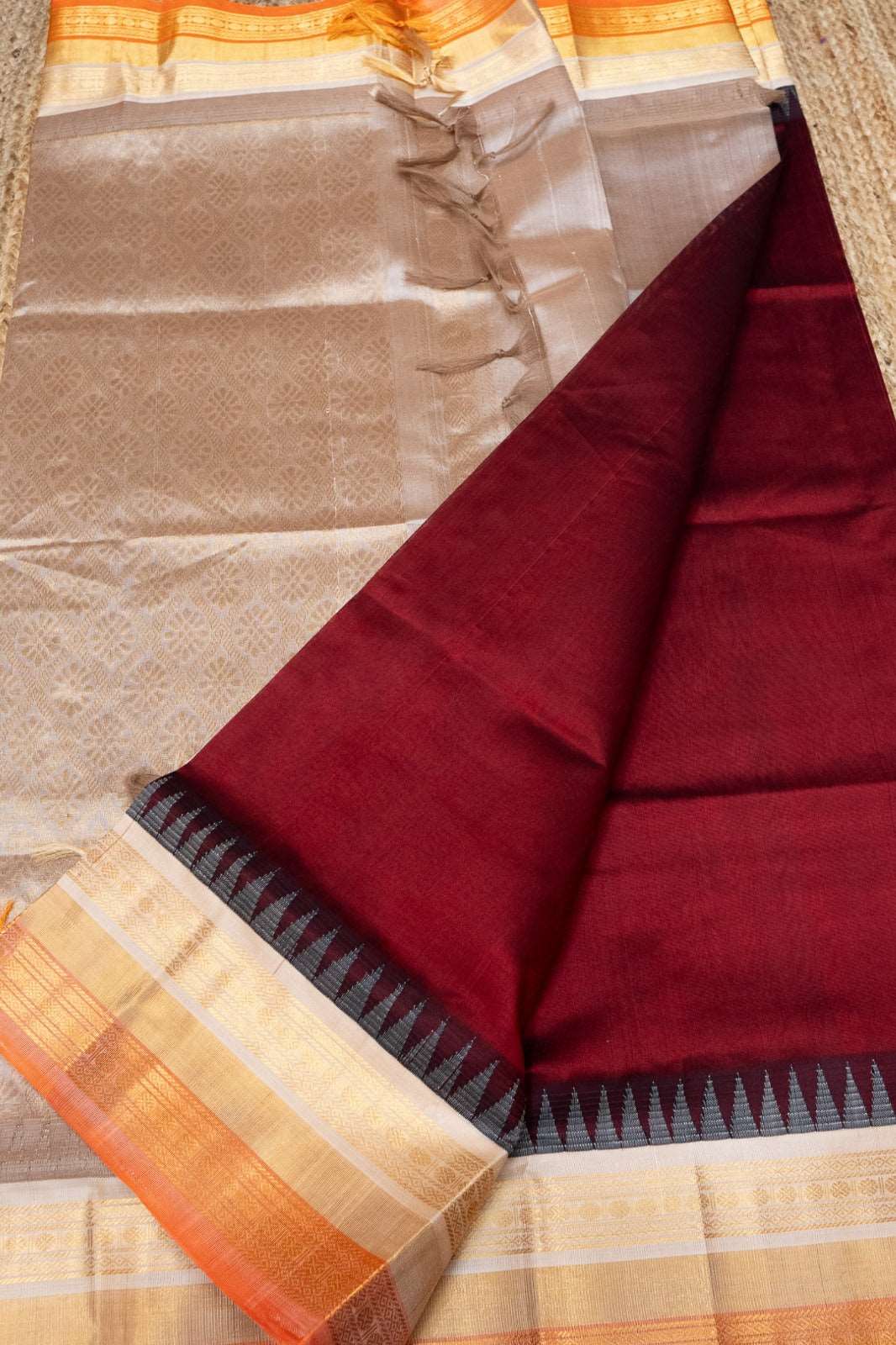 Blood Red and Golden Orange  Border Korvai Saree - 119