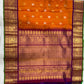 Pure Handwoven Gadwal Silk Saree Pumpkin Orange -002