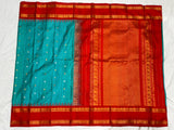 Pure HandwSareeoven Gadwal Silk Saree Aqua Blue -011