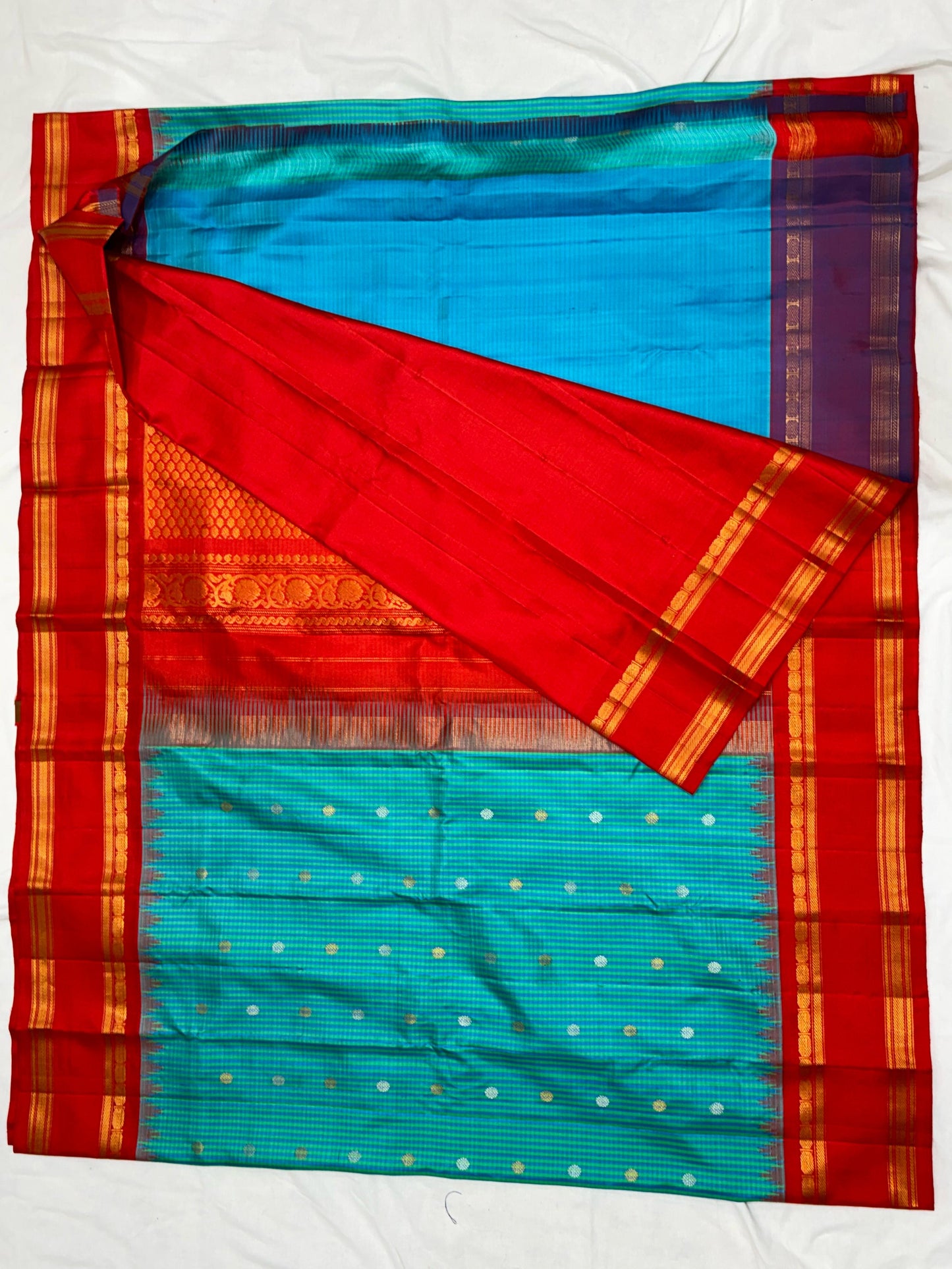 Pure HandwSareeoven Gadwal Silk Saree Aqua Blue -011