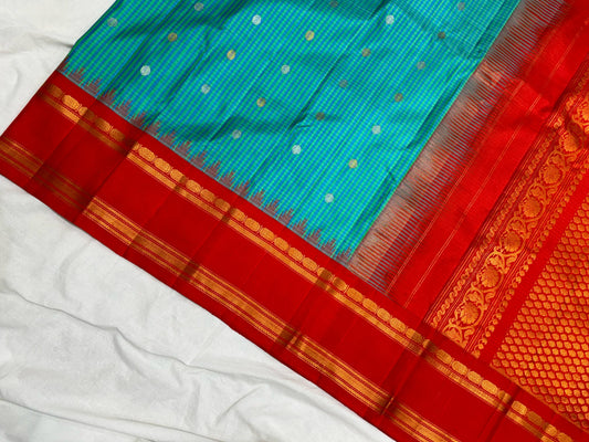 Pure HandwSareeoven Gadwal Silk Saree Aqua Blue -011