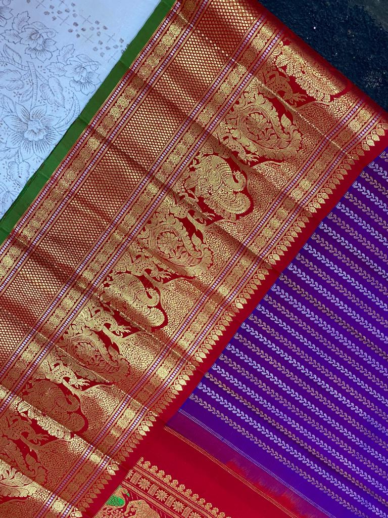 Pure Handwoven Gadwal Silk Saree Ultra Voilet - 029