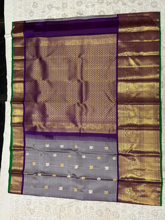 Pure Handwoven Gadwal Silk Saree Pegion Blue  - 014