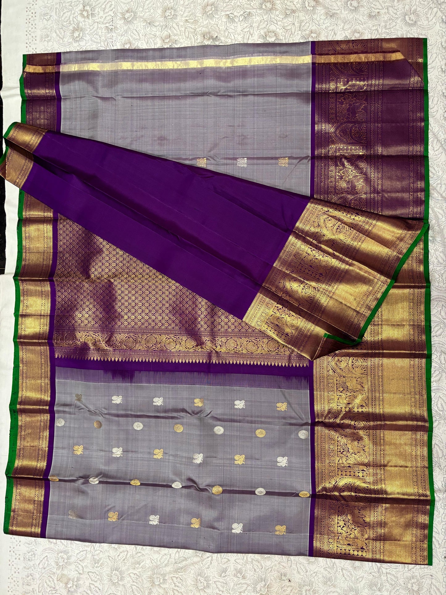 Pure Handwoven Gadwal Silk Saree Pegion Blue  - 014