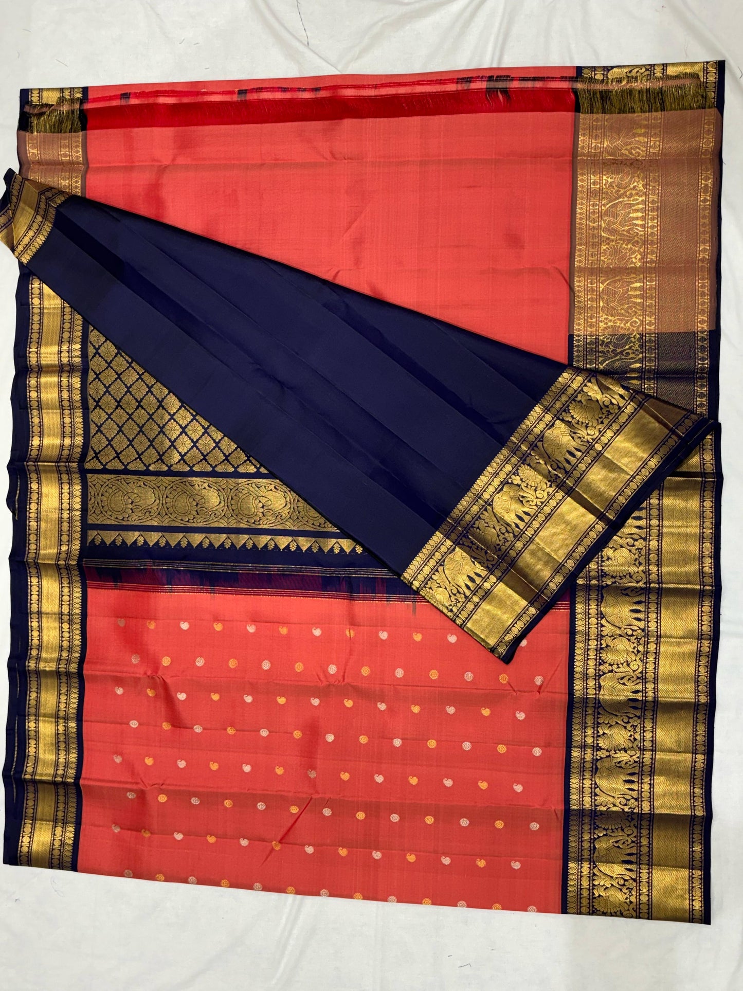 Pure Handwoven Gadwal Silk Saree Pumpkin Orange - 013