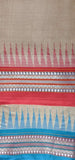 Beige & Red, Handloom Vidarbha Tussar Silk Saree with Multicolor Contrast Border-001