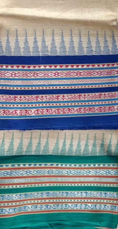 Beige & Blue, Handloom Vidarbha Tussar Silk Saree with Multicolor Contrast Border-002