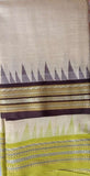 BEIGE & PURPLE, HANDLOOM VIDARBHA TUSSAR SILK SAREE WITH MULTICOLOR CONTRAST BORDER-004