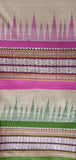 Beige & Pink, Handloom Vidarbha Tussar Silk Saree with Multicolor Contrast Border-010